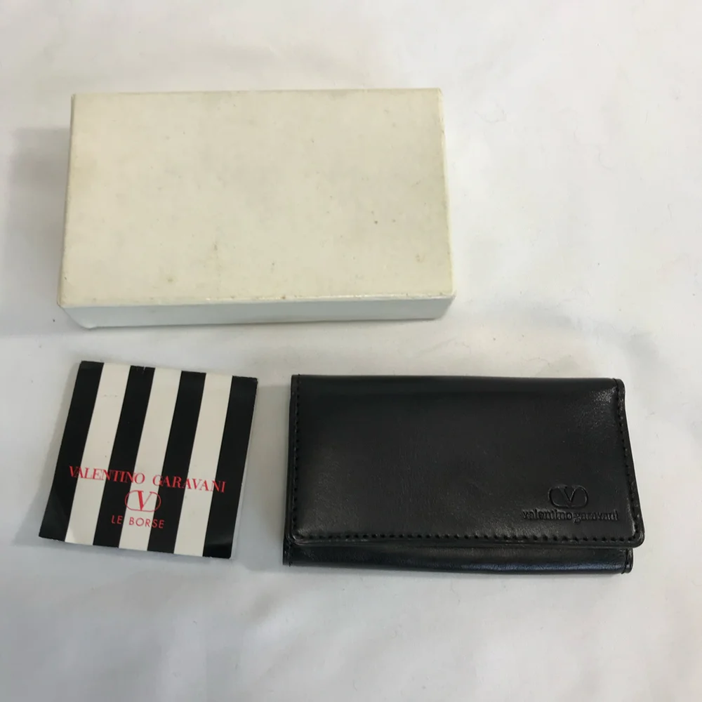 Valentino Garavani Vintage Black Leather Trifold 4 Ring Key & Card Holder NIB
